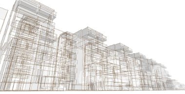 Şehir soyut modüler mimarisi 3D görüntüleme