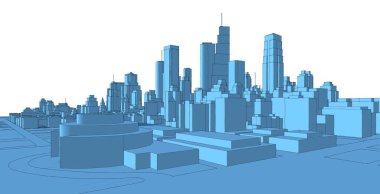 Soyut kentsel manzara kenti 3D illüstrasyon