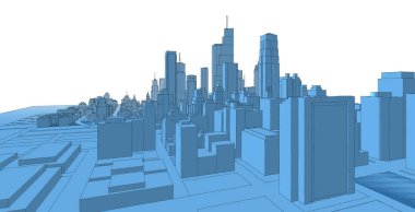 Soyut kentsel manzara kenti 3D illüstrasyon