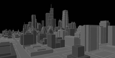 Soyut kentsel manzara kenti 3D illüstrasyon