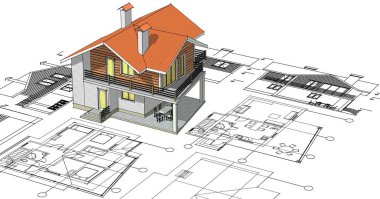 ev mimarisi projesi çizimi 3d illüstrasyon