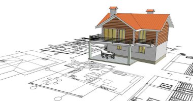 ev mimarisi projesi çizimi 3d illüstrasyon
