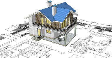 ev mimarisi projesi çizimi 3d illüstrasyon