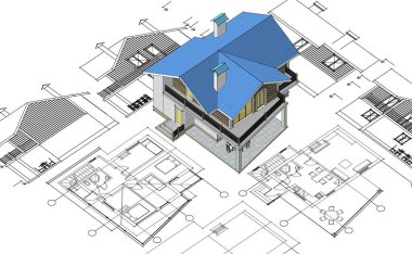 ev mimarisi projesi çizimi 3d illüstrasyon