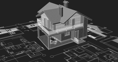 ev mimarisi projesi çizimi 3d illüstrasyon