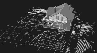 ev mimarisi projesi çizimi 3d illüstrasyon