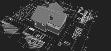 ev mimarisi projesi çizimi 3d illüstrasyon