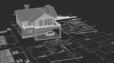 ev mimarisi projesi çizimi 3d illüstrasyon