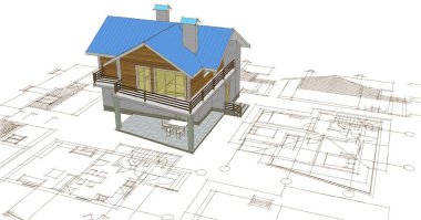 ev mimarisi projesi çizimi 3d illüstrasyon