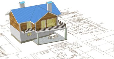 ev mimarisi projesi çizimi 3d illüstrasyon