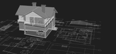 ev mimarisi projesi çizimi 3d illüstrasyon