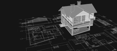 ev mimarisi projesi çizimi 3d illüstrasyon