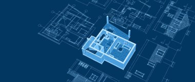 ev mimarisi projesi çizimi 3d illüstrasyon
