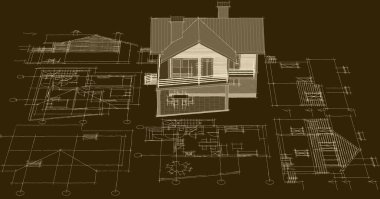 ev mimarisi projesi çizimi 3d illüstrasyon