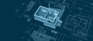 ev mimarisi projesi çizimi 3d illüstrasyon