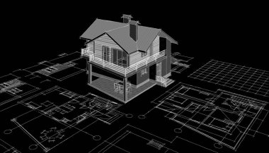 ev mimarisi projesi çizimi 3d illüstrasyon
