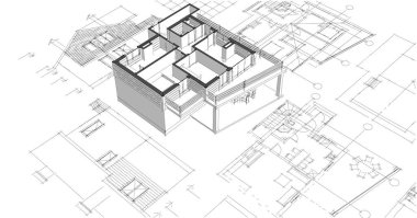 ev mimarisi projesi çizimi 3d illüstrasyon