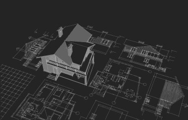 ev mimarisi projesi çizimi 3d illüstrasyon