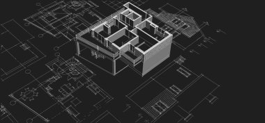 ev mimarisi projesi çizimi 3d illüstrasyon