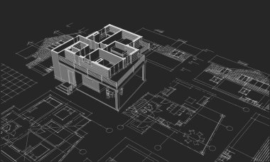 ev mimarisi projesi çizimi 3d illüstrasyon