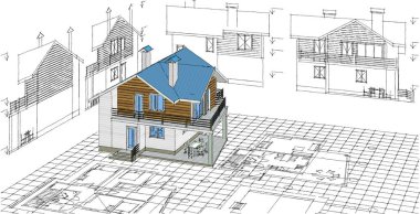 ev mimarisi projesi çizimi 3d illüstrasyon