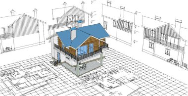ev mimarisi projesi çizimi 3d illüstrasyon