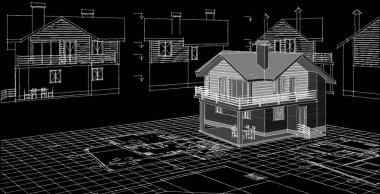 ev mimarisi projesi çizimi 3d illüstrasyon