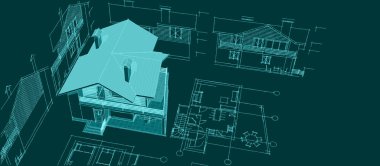ev mimarisi projesi çizimi 3d illüstrasyon