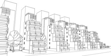 Şehir soyut modüler mimarisi 3D görüntüleme