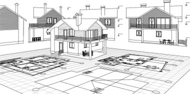 ev mimarisi projesi çizimi 3d illüstrasyon