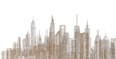 Soyut kentsel manzara kenti 3D illüstrasyon