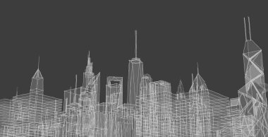 Soyut kentsel manzara kenti 3D illüstrasyon