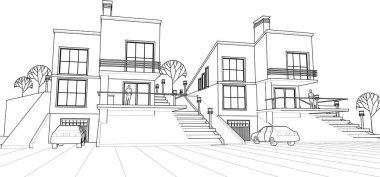 ev mimarisi çizimi 3d illüstrasyon