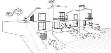 ev mimarisi çizimi 3d illüstrasyon