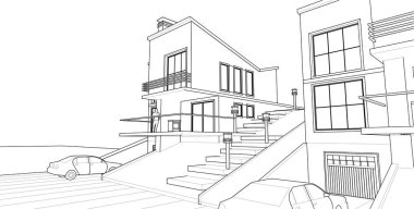 ev mimarisi çizimi 3d illüstrasyon