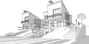 ev mimarisi çizimi 3d illüstrasyon