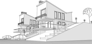 ev mimarisi çizimi 3d illüstrasyon