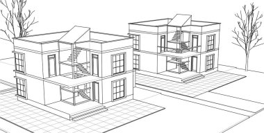 ev mimarisi çizimi 3d illüstrasyon