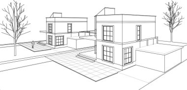 ev mimarisi çizimi 3d illüstrasyon