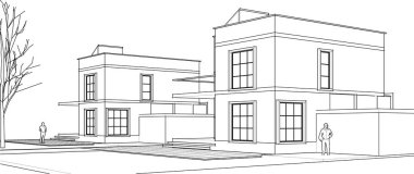 ev mimarisi çizimi 3d illüstrasyon