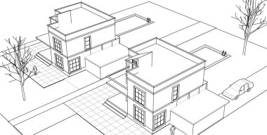 ev mimarisi çizimi 3d illüstrasyon