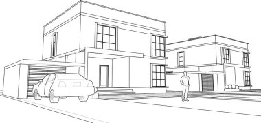 ev mimarisi çizimi 3d illüstrasyon