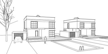 ev mimarisi çizimi 3d illüstrasyon