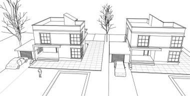 ev mimarisi çizimi 3d illüstrasyon