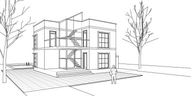 ev mimarisi çizimi 3d illüstrasyon