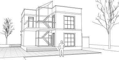 ev mimarisi çizimi 3d illüstrasyon