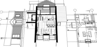 ev mimarisi projesi çizimi 3d illüstrasyon