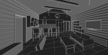 Evin içi. Robot resim. 3d oluşturma