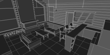 Evin içi. Robot resim. 3d oluşturma