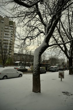 Eski şehirde karla kaplı cadde  